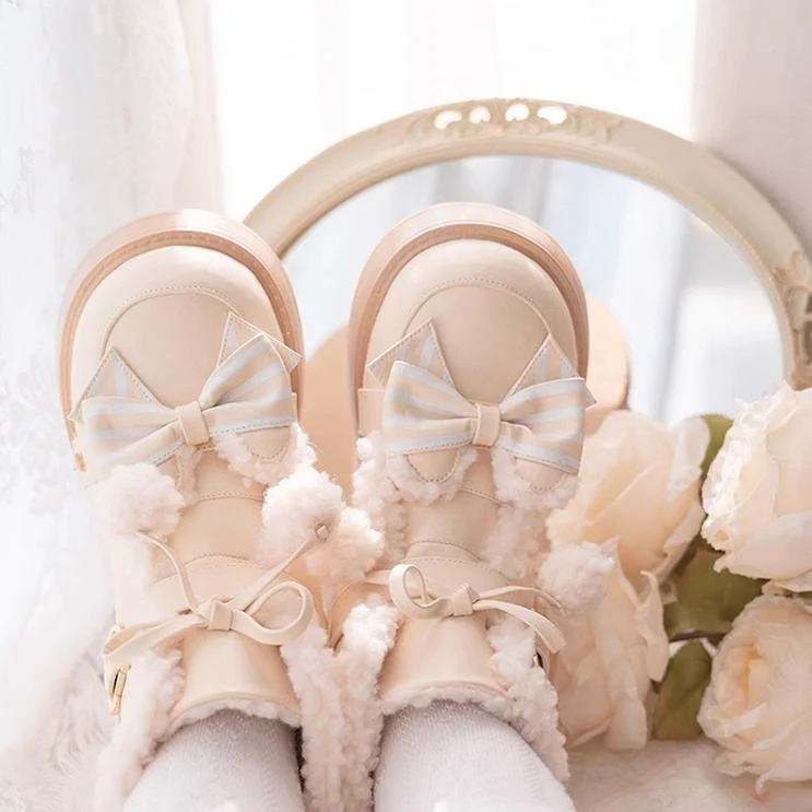 Beauty Bunny - Milk Bear - Winter Lolita Shoes Thick Sole Fleece Snow Boots - Image 26