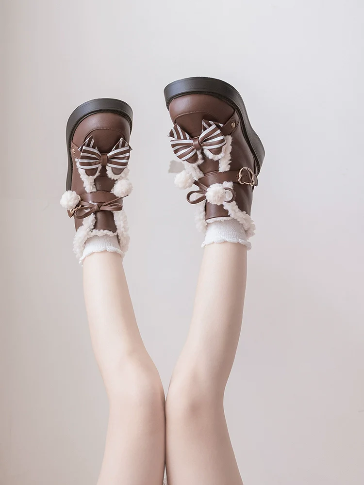 Beauty Bunny - Milk Bear - Winter Lolita Shoes Thick Sole Fleece Snow Boots - Image 4