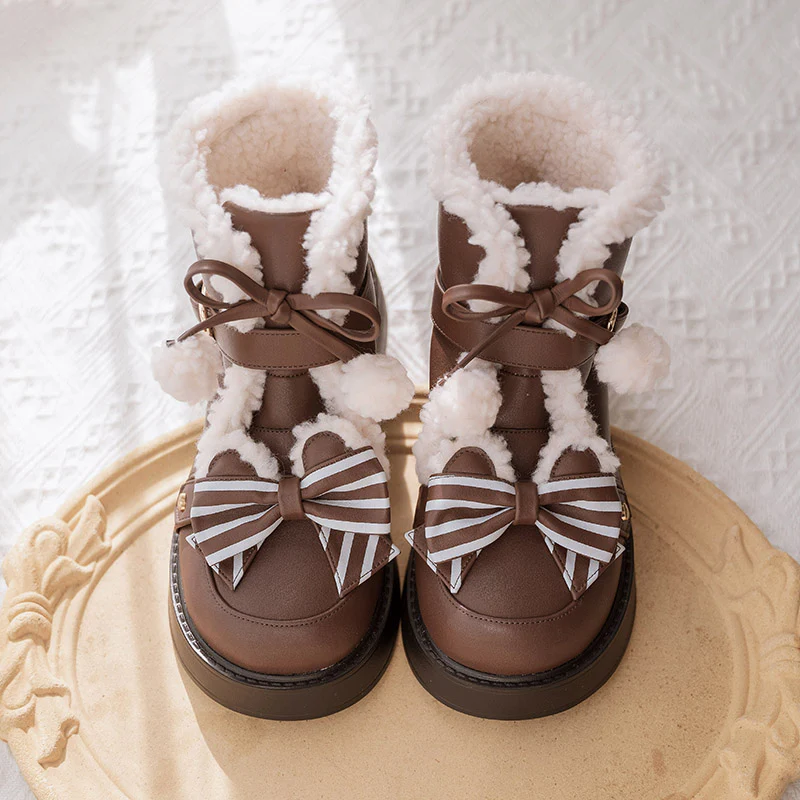 Beauty Bunny - Milk Bear - Winter Lolita Shoes Thick Sole Fleece Snow Boots - Image 6