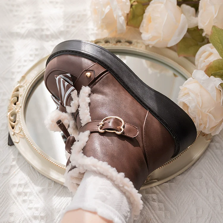 Beauty Bunny - Milk Bear - Winter Lolita Shoes Thick Sole Fleece Snow Boots - Image 8