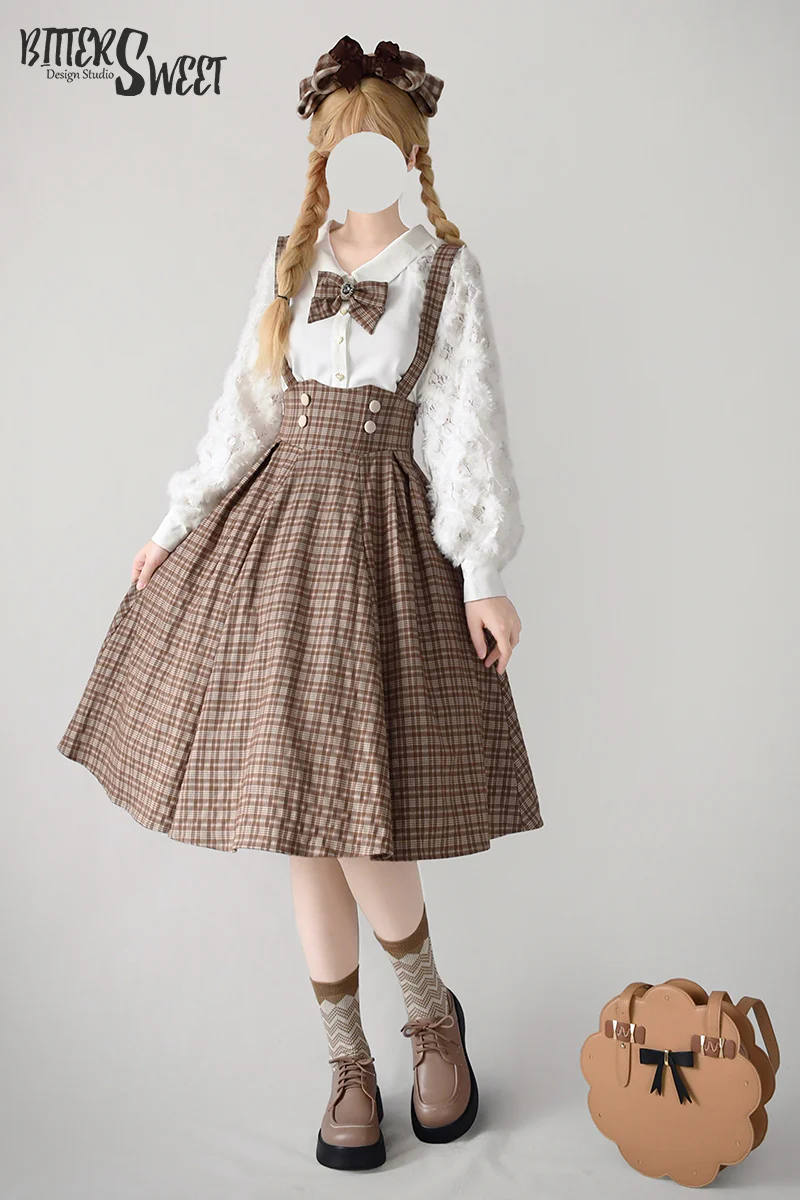 BitterSweet - Vintage Lolita Skirt Fishbone Tartan Super High Waist SK - Image 3