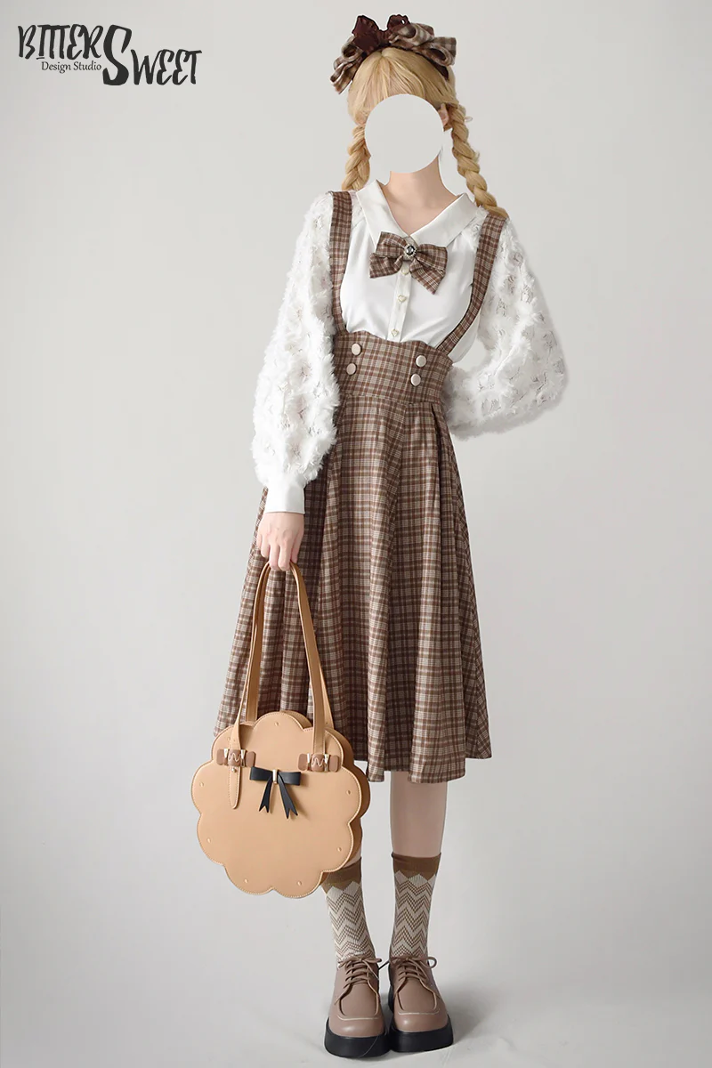 BitterSweet - Vintage Lolita Skirt Fishbone Tartan Super High Waist SK - Image 5