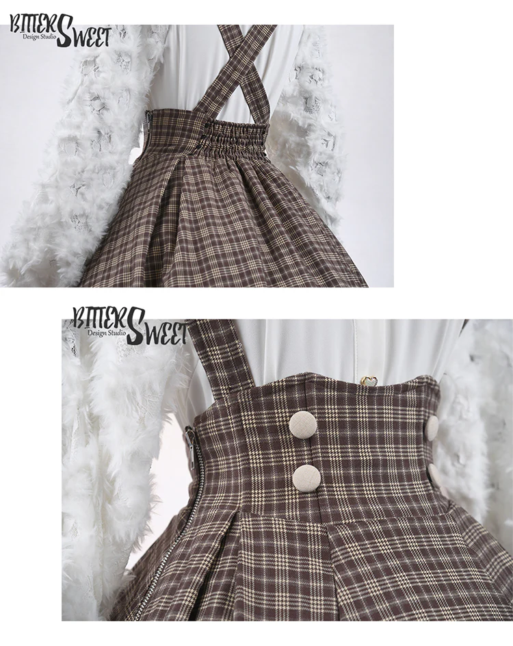 BitterSweet - Vintage Lolita Skirt Fishbone Tartan Super High Waist SK - Image 7