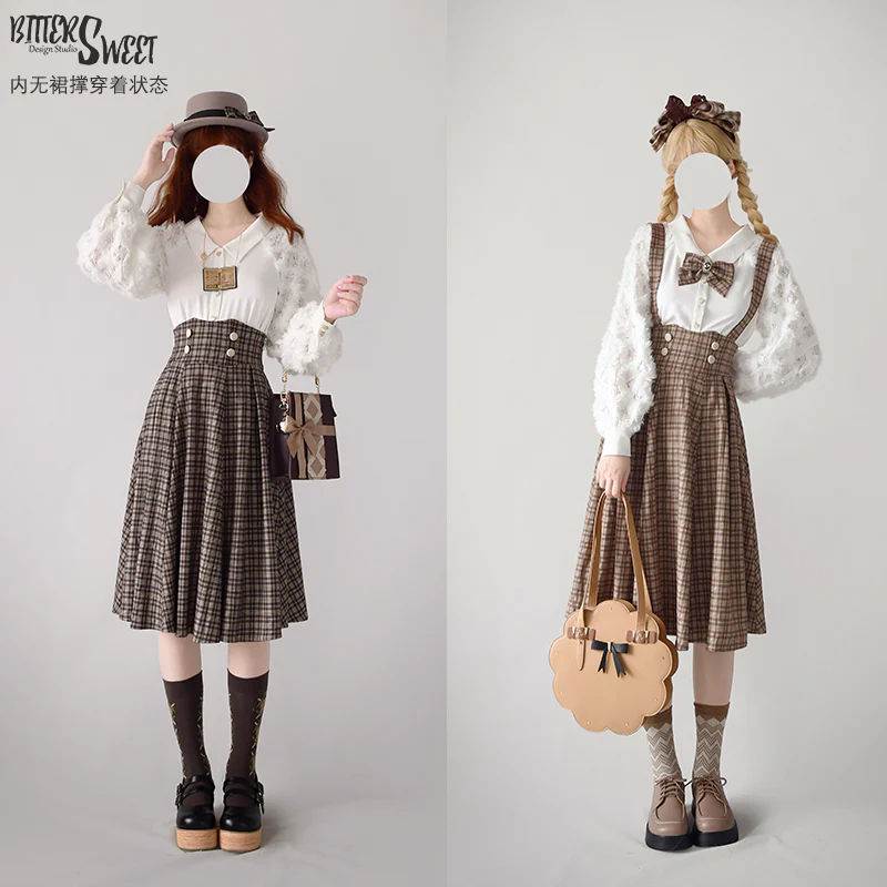 BitterSweet - Vintage Lolita Skirt Fishbone Tartan Super High Waist SK - Image 9