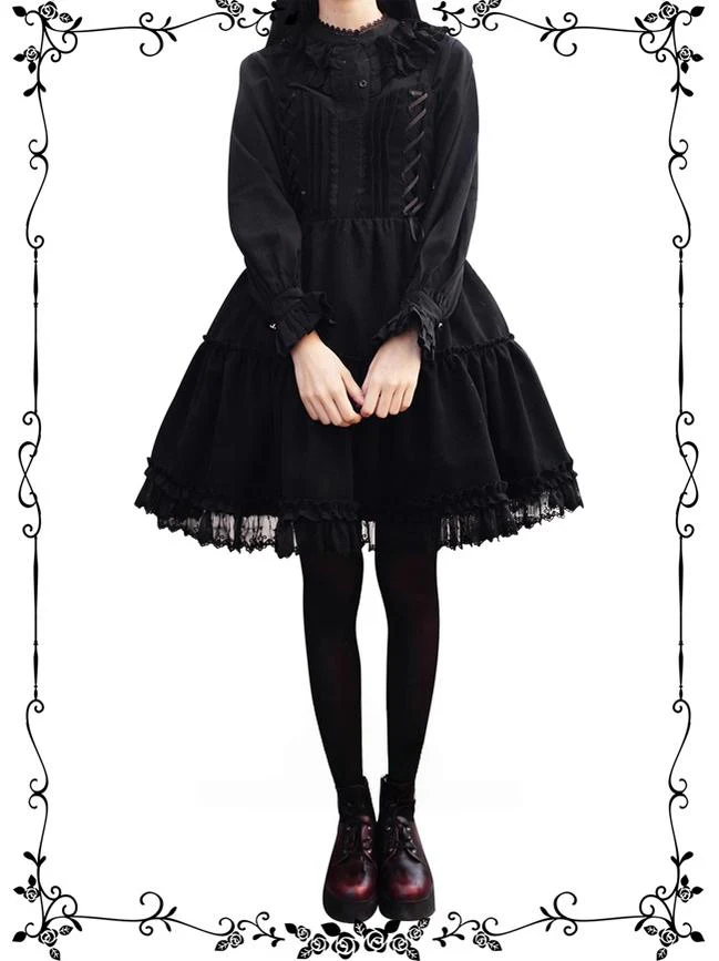 Garden Waltz - Black Elegant Lolita JSK, Knee Length Dress - Image 2