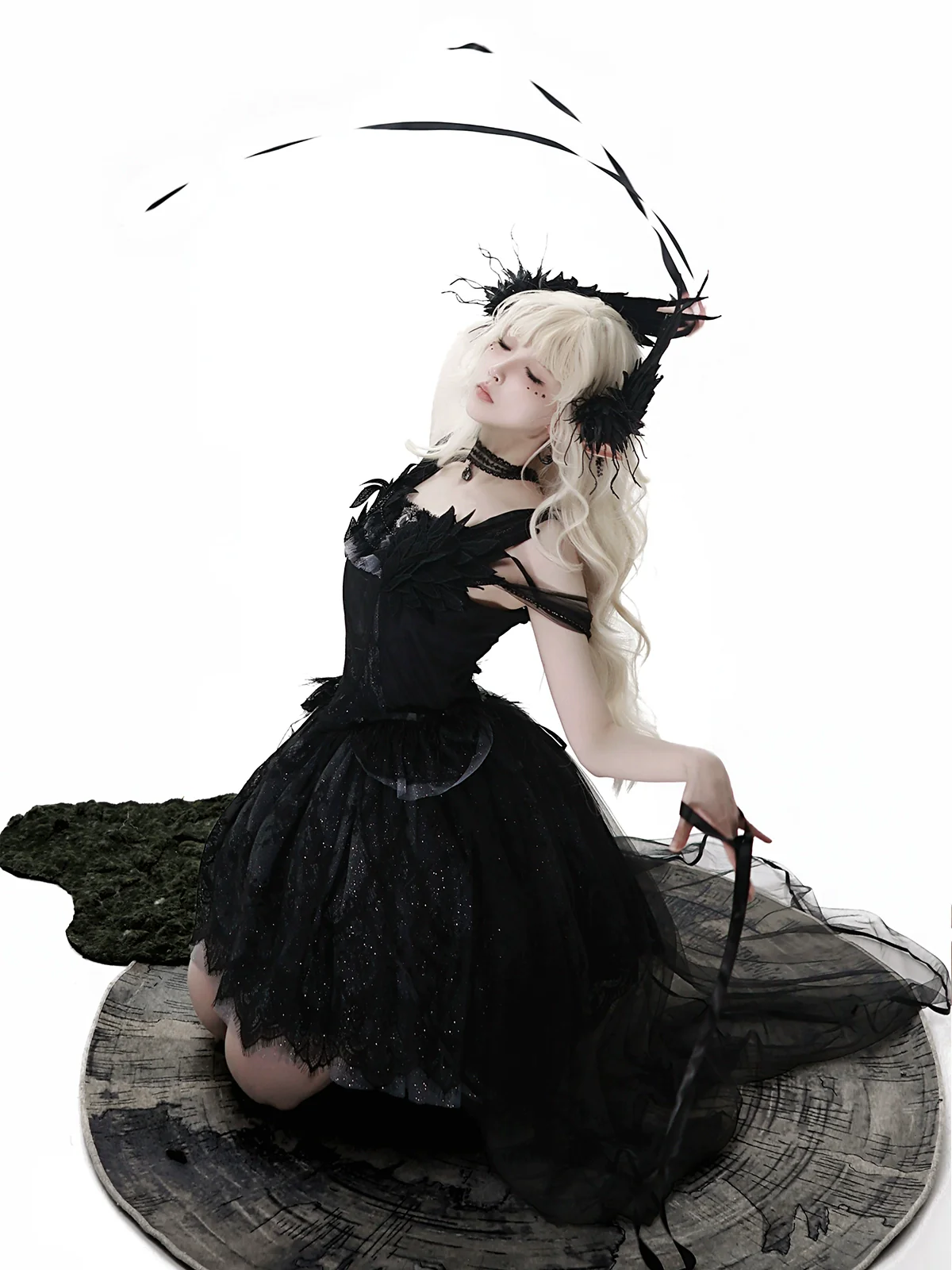 Star Swan Dream - Black Gothic Lolita JSK Dress, Swan Embroidery - Image 16