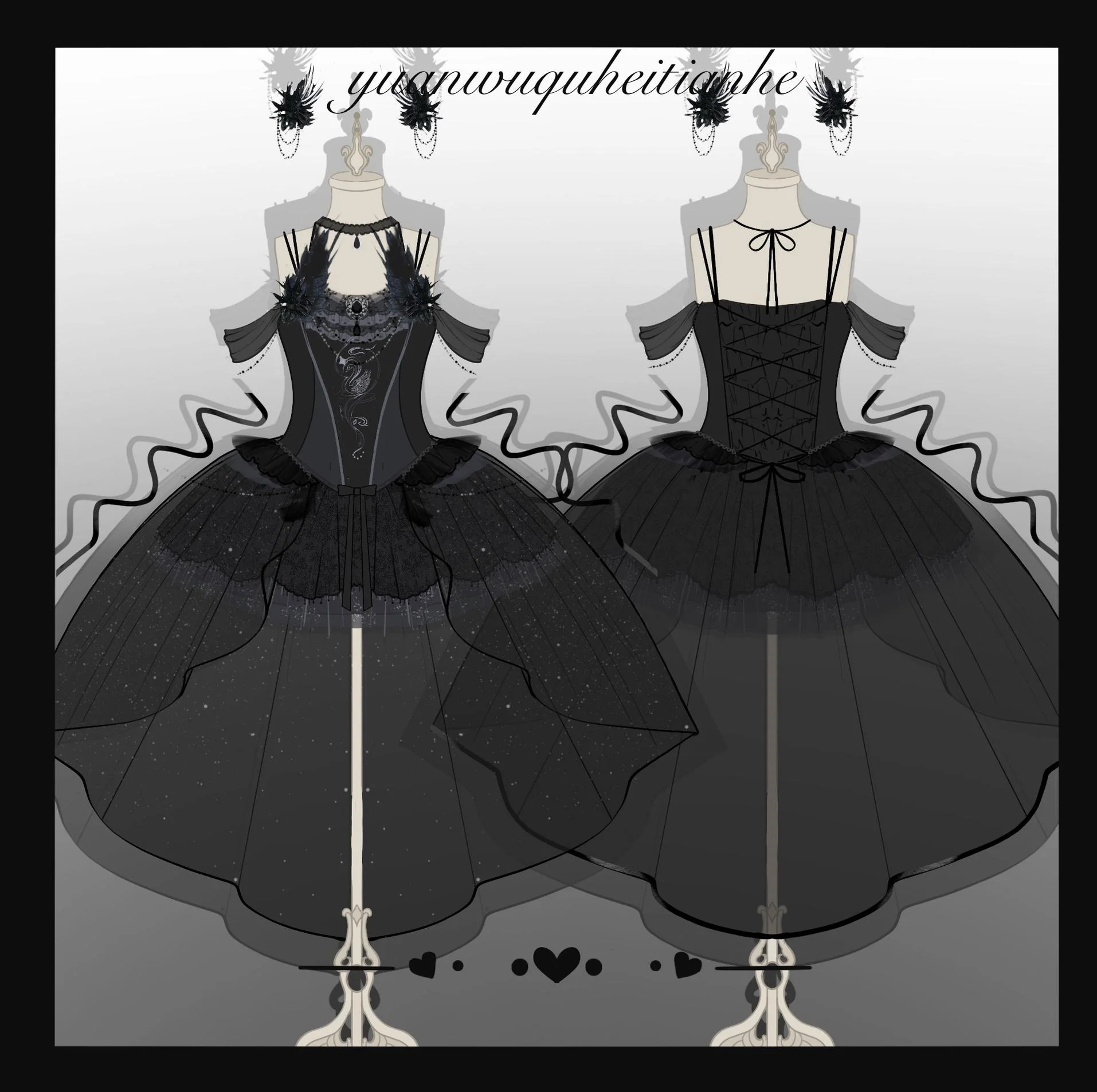 Star Swan Dream - Black Gothic Lolita JSK Dress, Swan Embroidery - Image 28