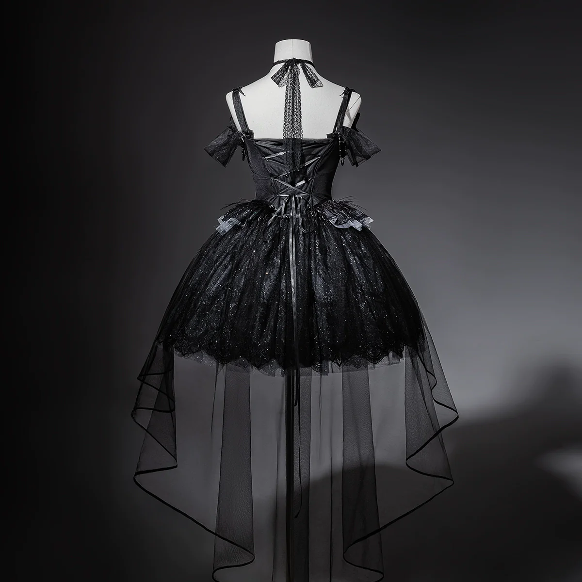 Star Swan Dream - Black Gothic Lolita JSK Dress, Swan Embroidery - Image 3