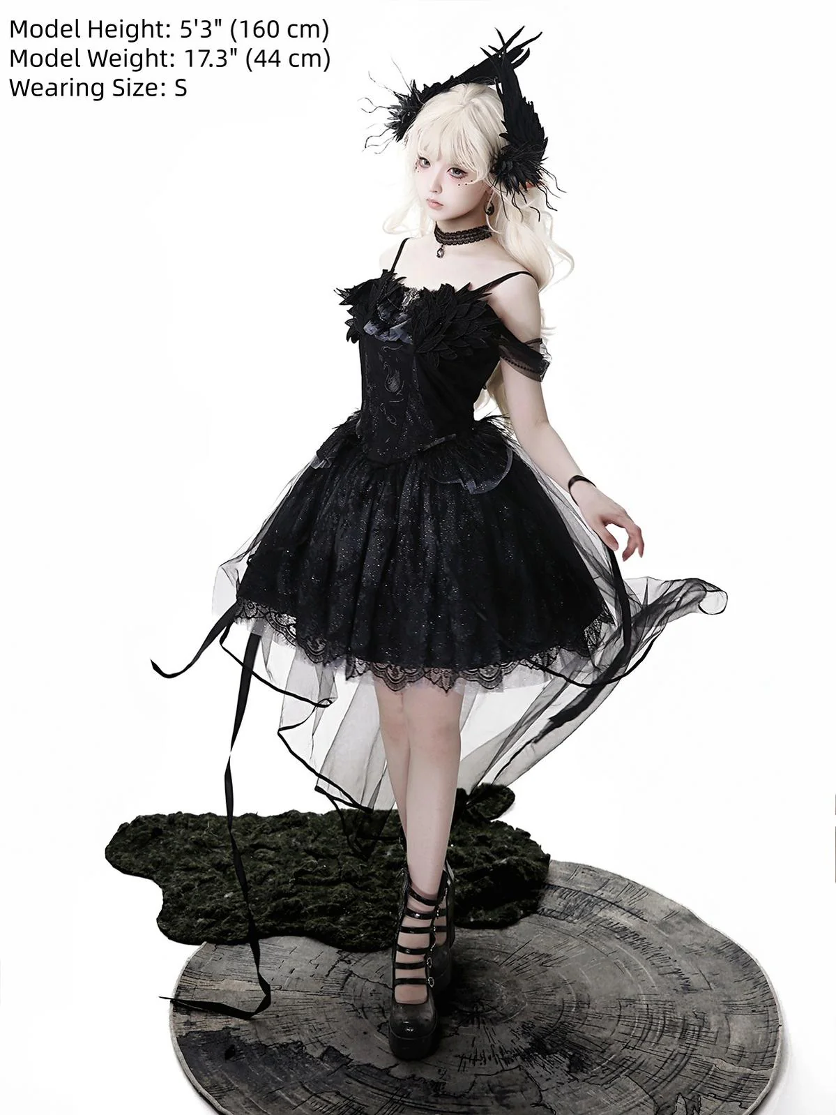 Star Swan Dream - Black Gothic Lolita JSK Dress, Swan Embroidery - Image 6