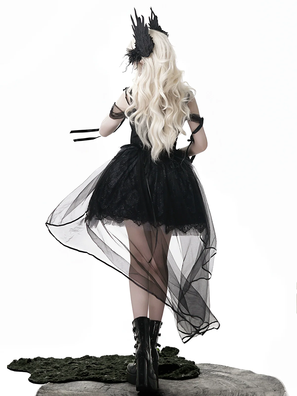 Star Swan Dream - Black Gothic Lolita JSK Dress, Swan Embroidery - Image 9