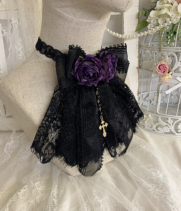 Sweet Jelly Lolita - Black Gothic Lolita Necklace Lace Lolita Brooch - Image 2