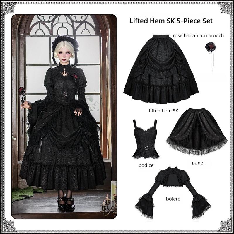 Under the Hanging Moon - Black Gothic Lolita SK Set, Modified Mamian Skirt - Image 24