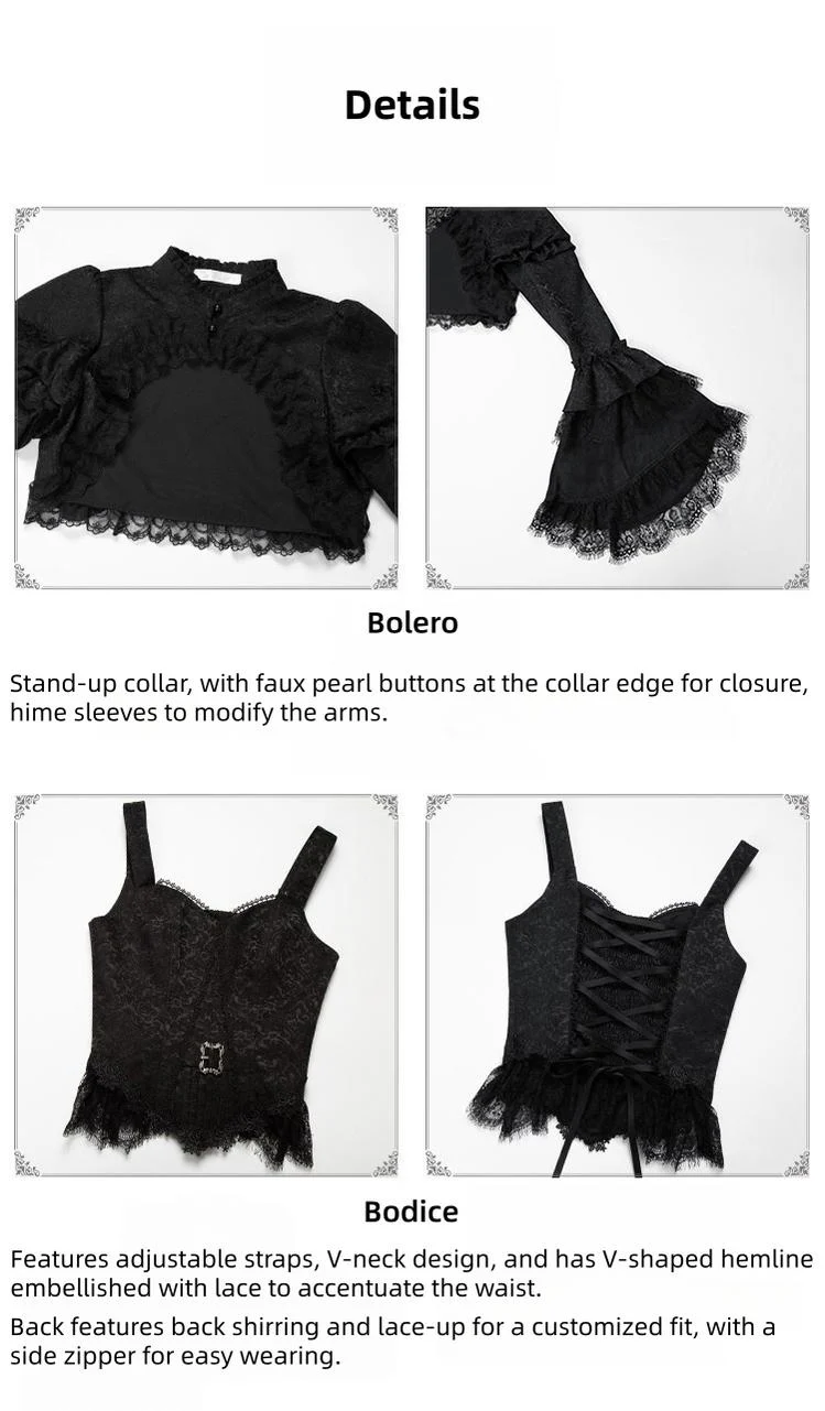 Under the Hanging Moon - Black Gothic Lolita SK Set, Modified Mamian Skirt - Image 6