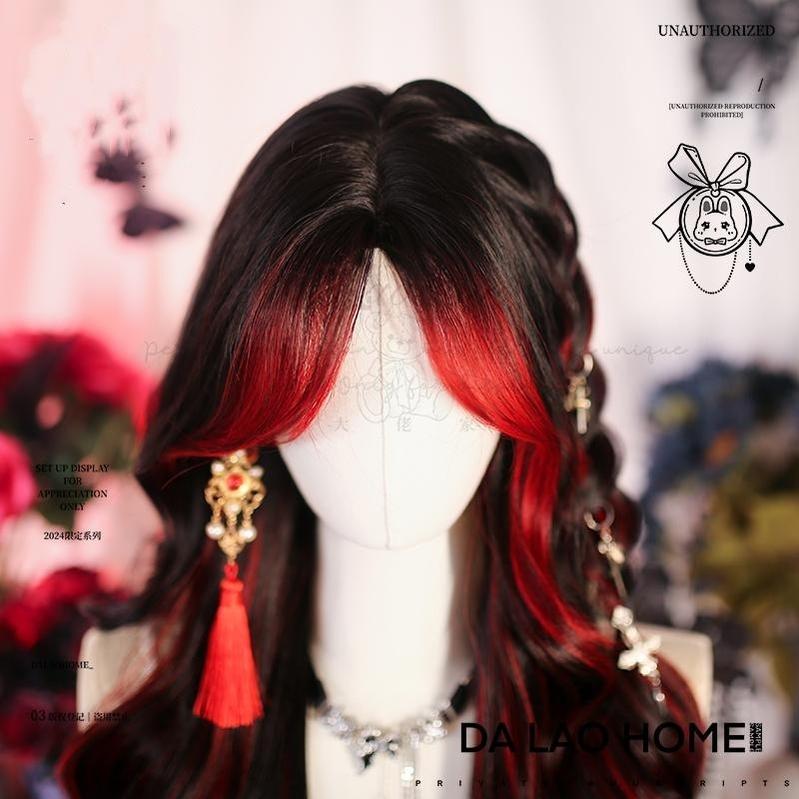 Dalao Home - Bathing Flames - Black Gothic Lolita Wig Red-black Highlighted Long Hair - Image 3