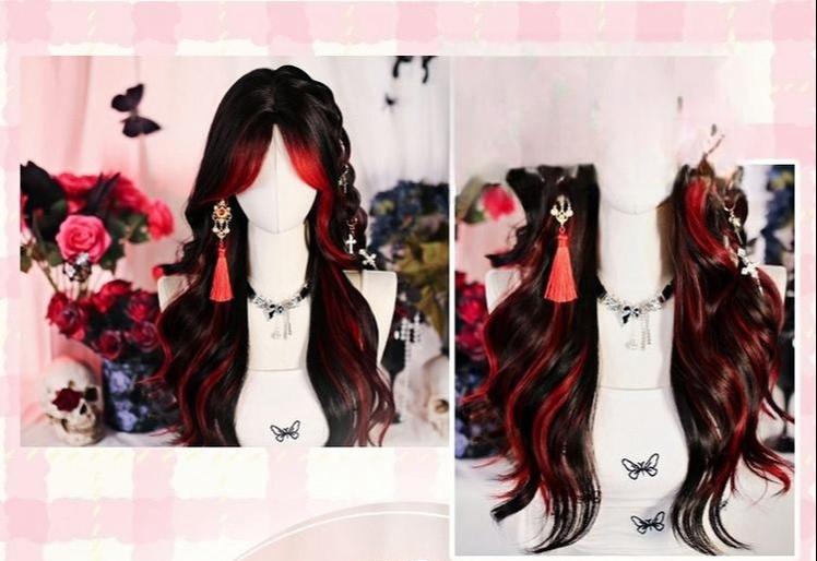 Dalao Home - Bathing Flames - Black Gothic Lolita Wig Red-black Highlighted Long Hair - Image 4