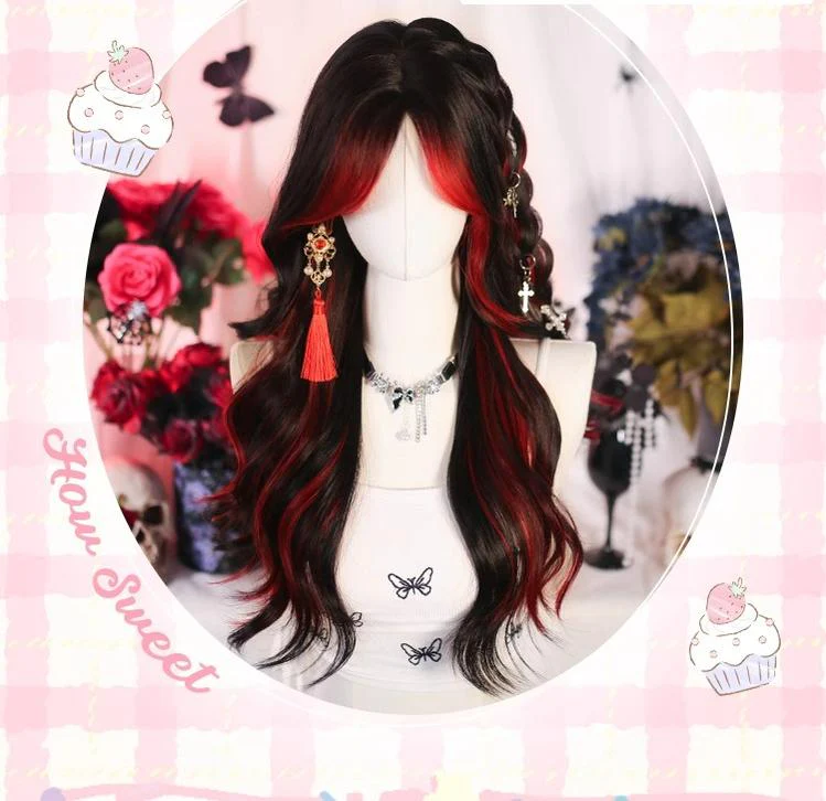 Dalao Home - Bathing Flames - Black Gothic Lolita Wig Red-black Highlighted Long Hair - Image 5