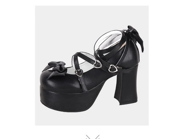 Angelic imprint - Maid Lolita Shoes High Heel Bow Round Toe Shoes - Image 7