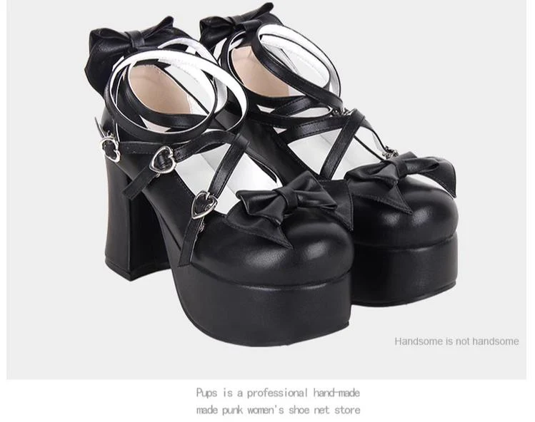 Angelic imprint - Maid Lolita Shoes High Heel Bow Round Toe Shoes - Image 8