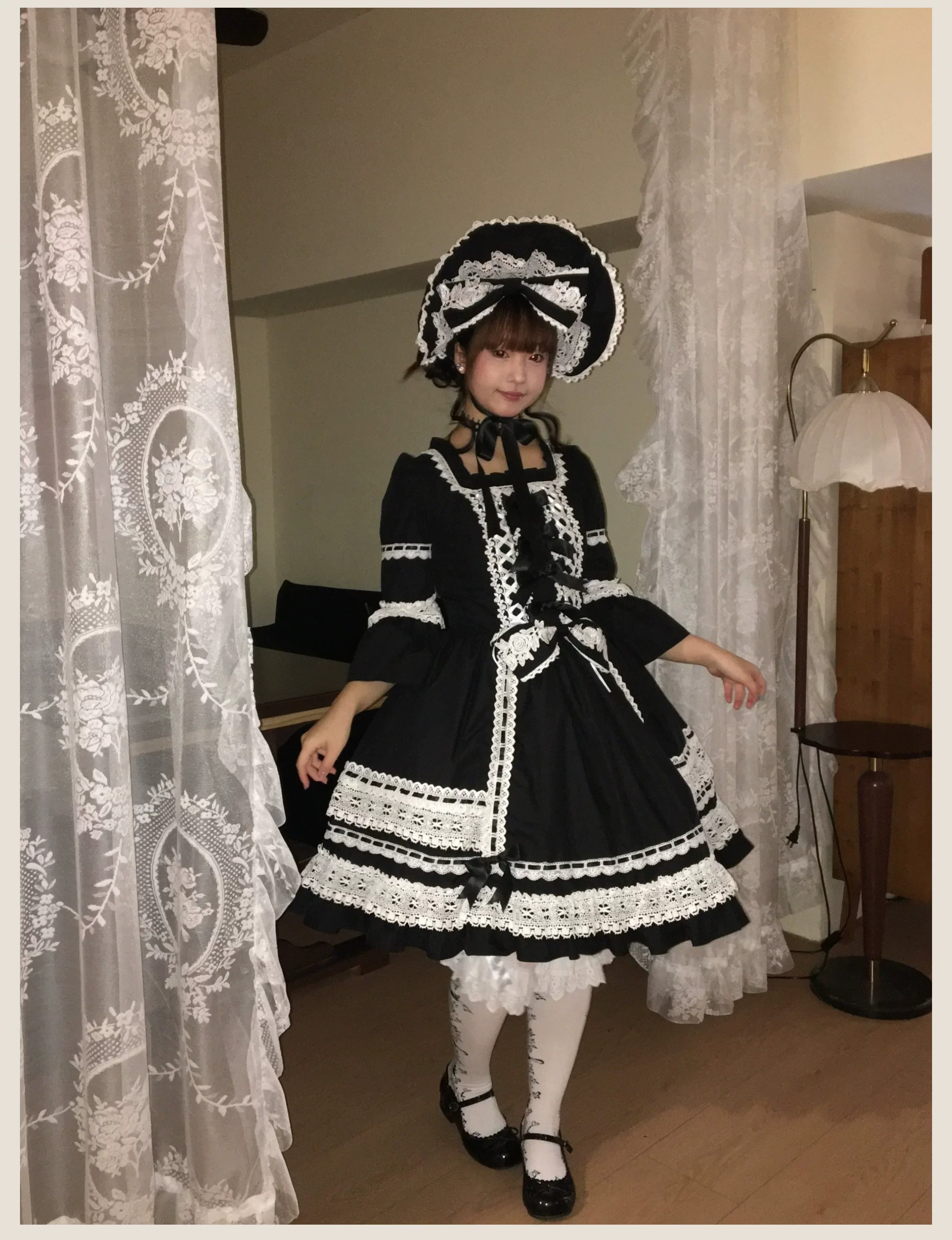 First Otome - Black Old School Lolita OP Dress, Lace Details - Image 15