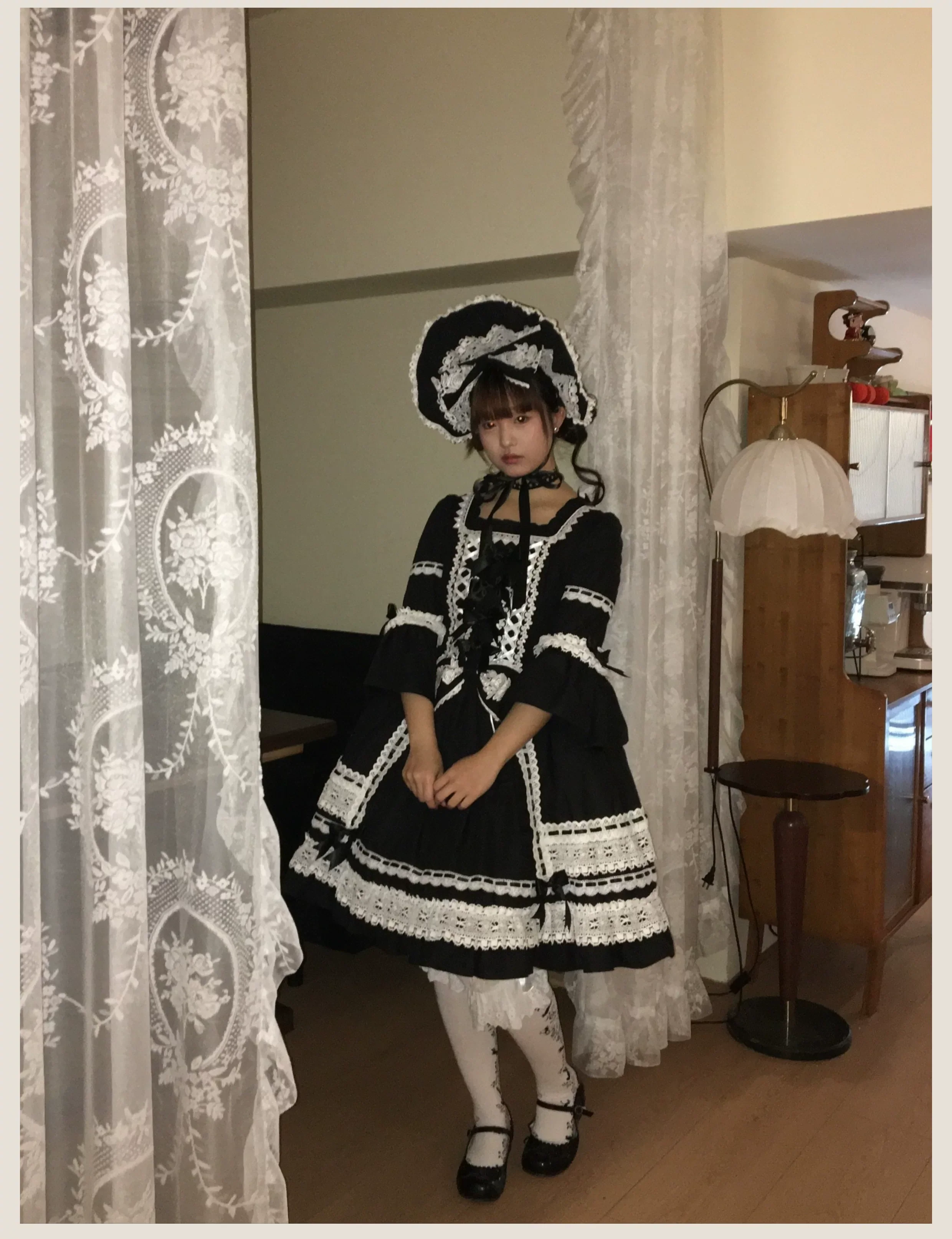 First Otome - Black Old School Lolita OP Dress, Lace Details - Image 16