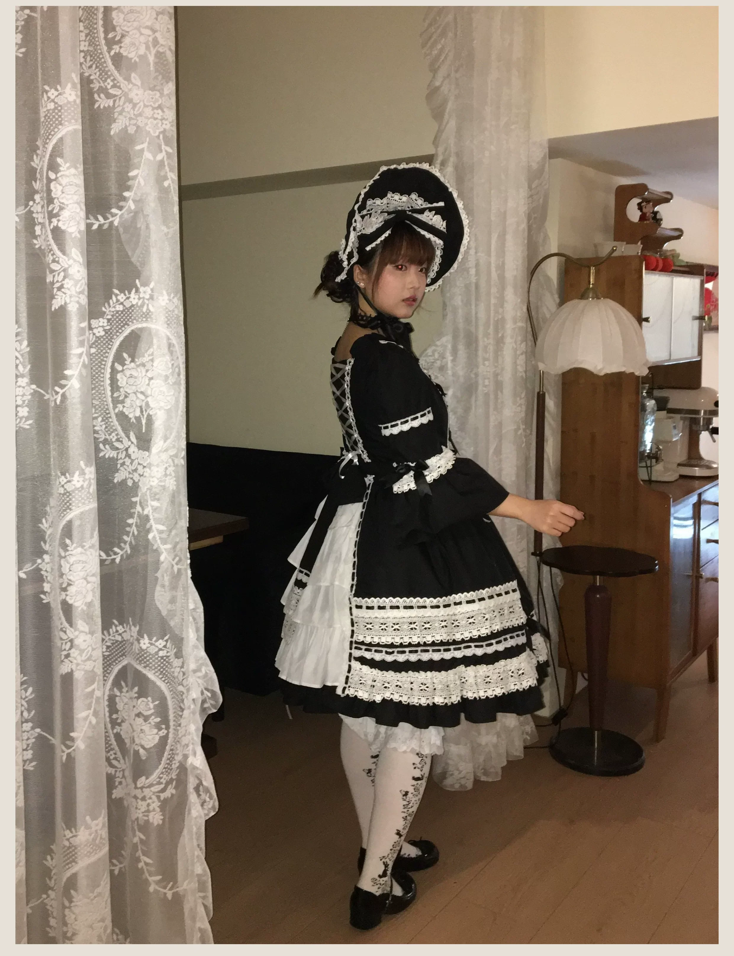 First Otome - Black Old School Lolita OP Dress, Lace Details - Image 17
