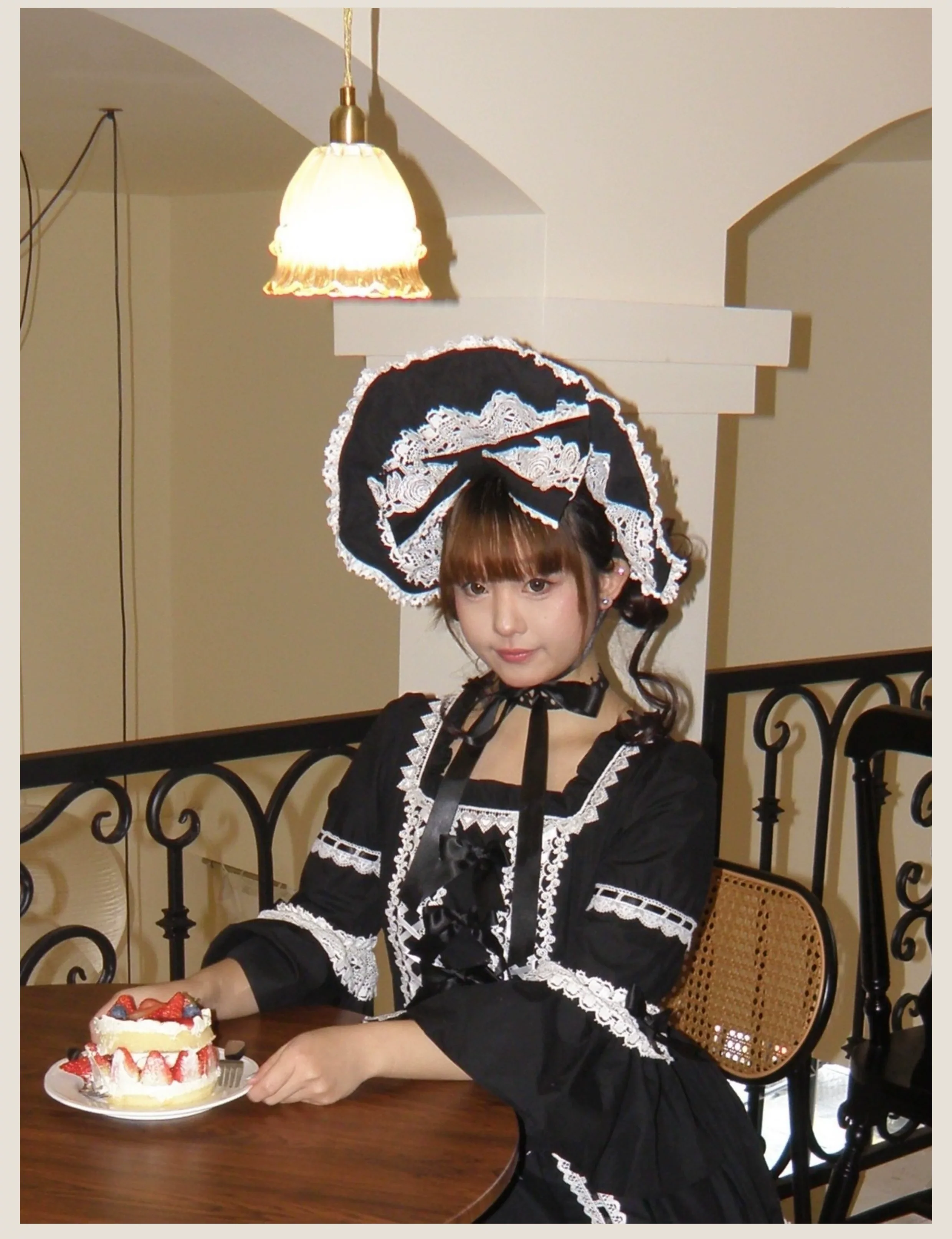 First Otome - Black Old School Lolita OP Dress, Lace Details - Image 18