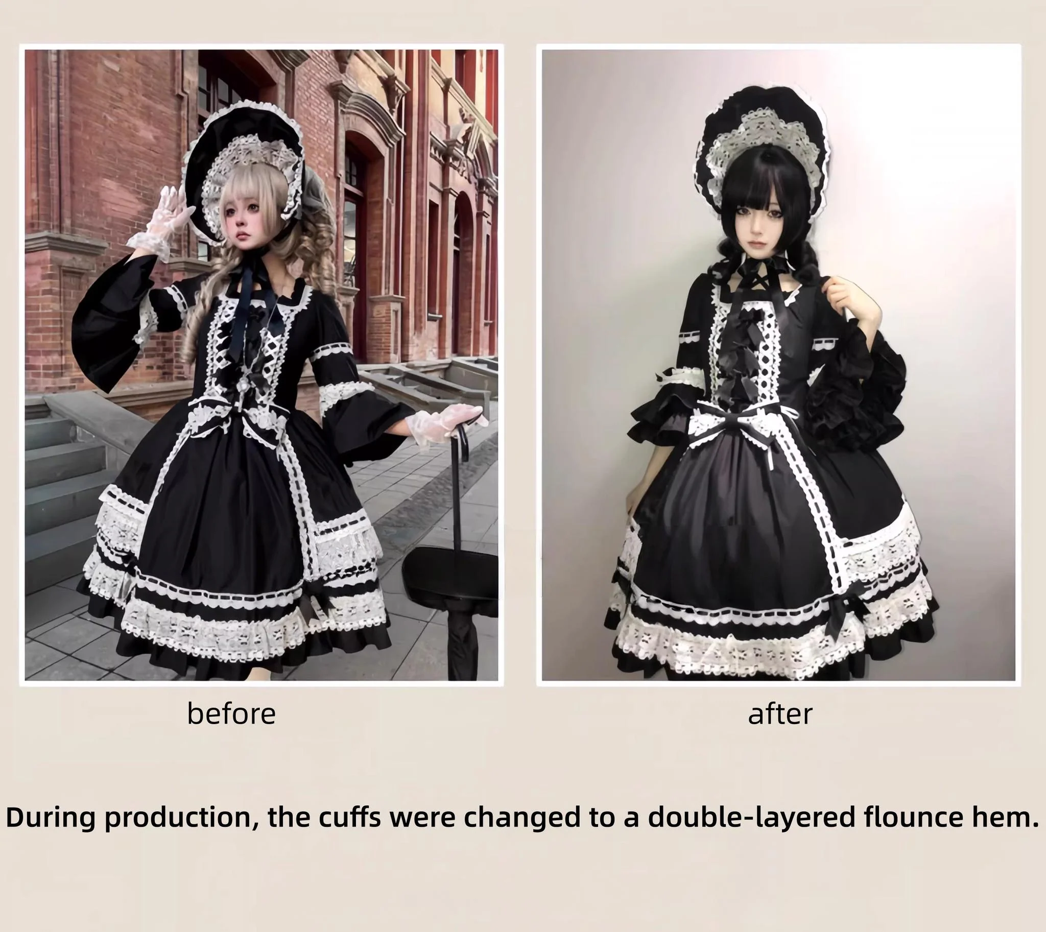 First Otome - Black Old School Lolita OP Dress, Lace Details - Image 4