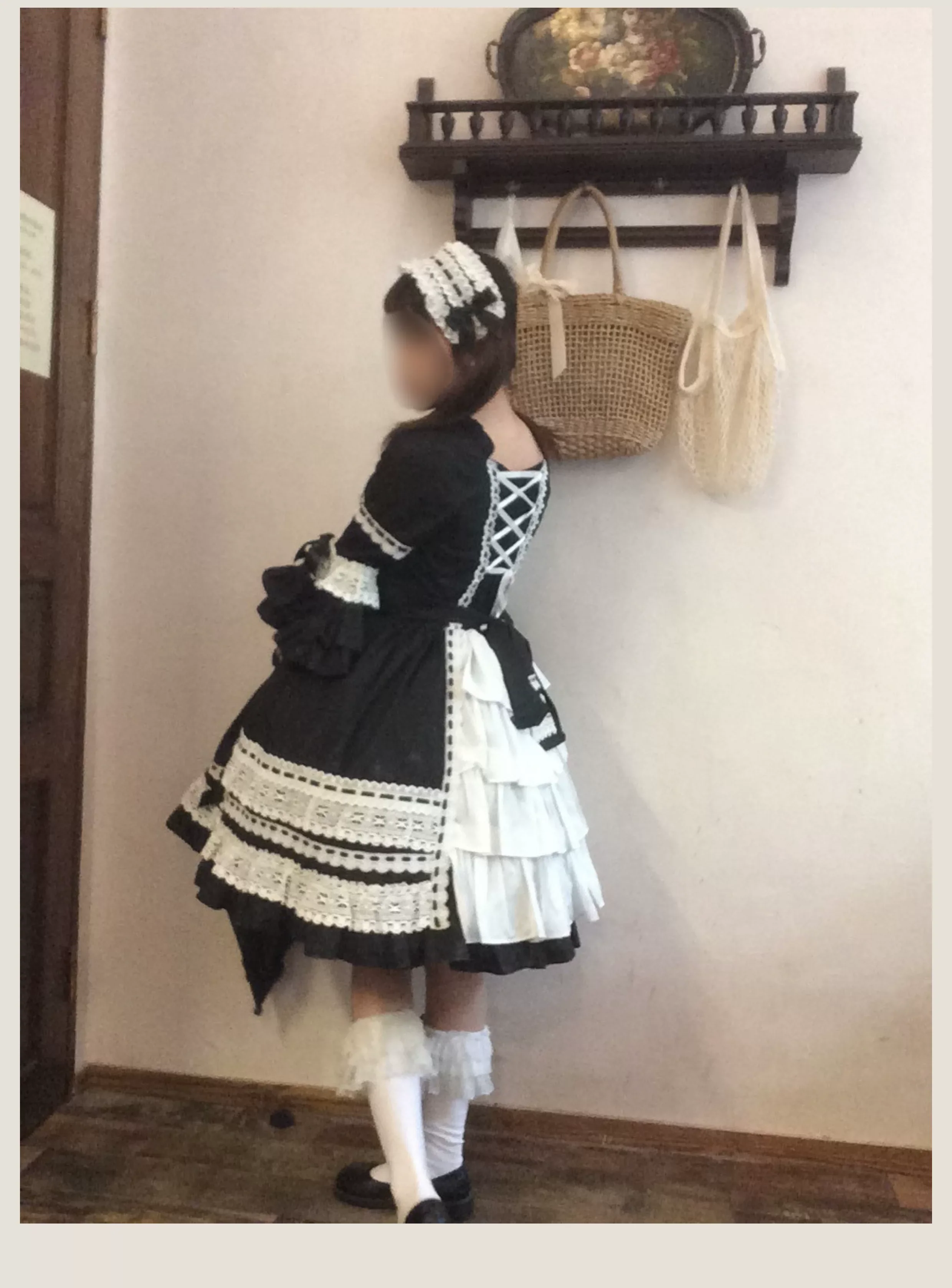 First Otome - Black Old School Lolita OP Dress, Lace Details - Image 8