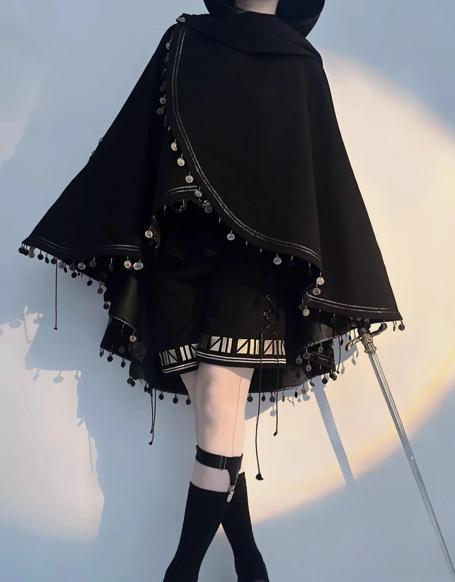 Black Cat - Black Ouji Lolita Cape with Cool Cat Ear Hood - Image 10