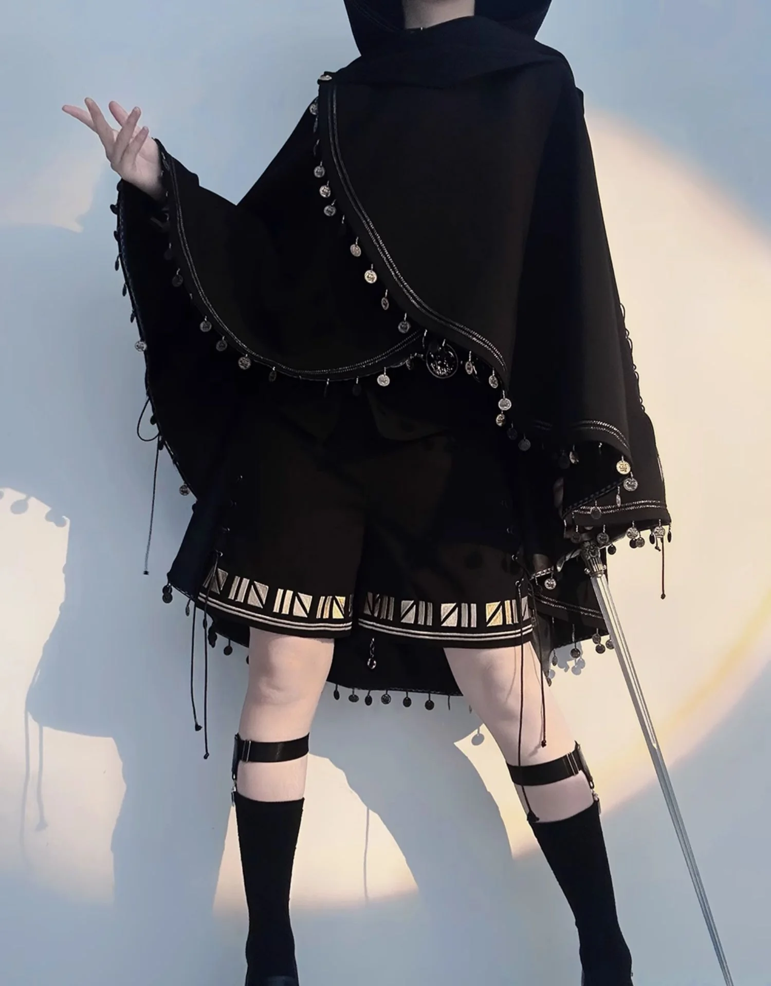 Black Cat - Black Ouji Lolita Cape with Cool Cat Ear Hood - Image 11
