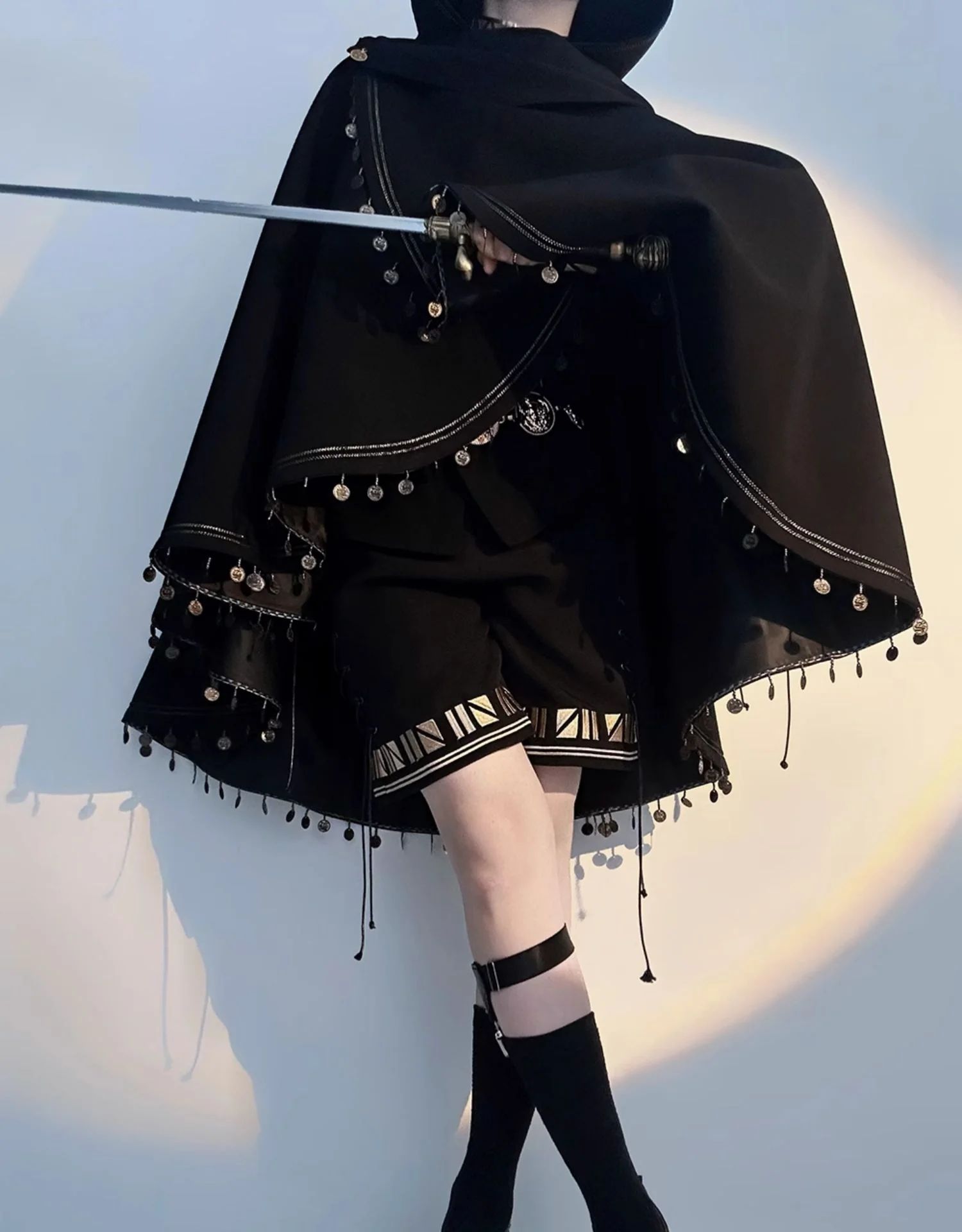 Black Cat - Black Ouji Lolita Cape with Cool Cat Ear Hood - Image 13