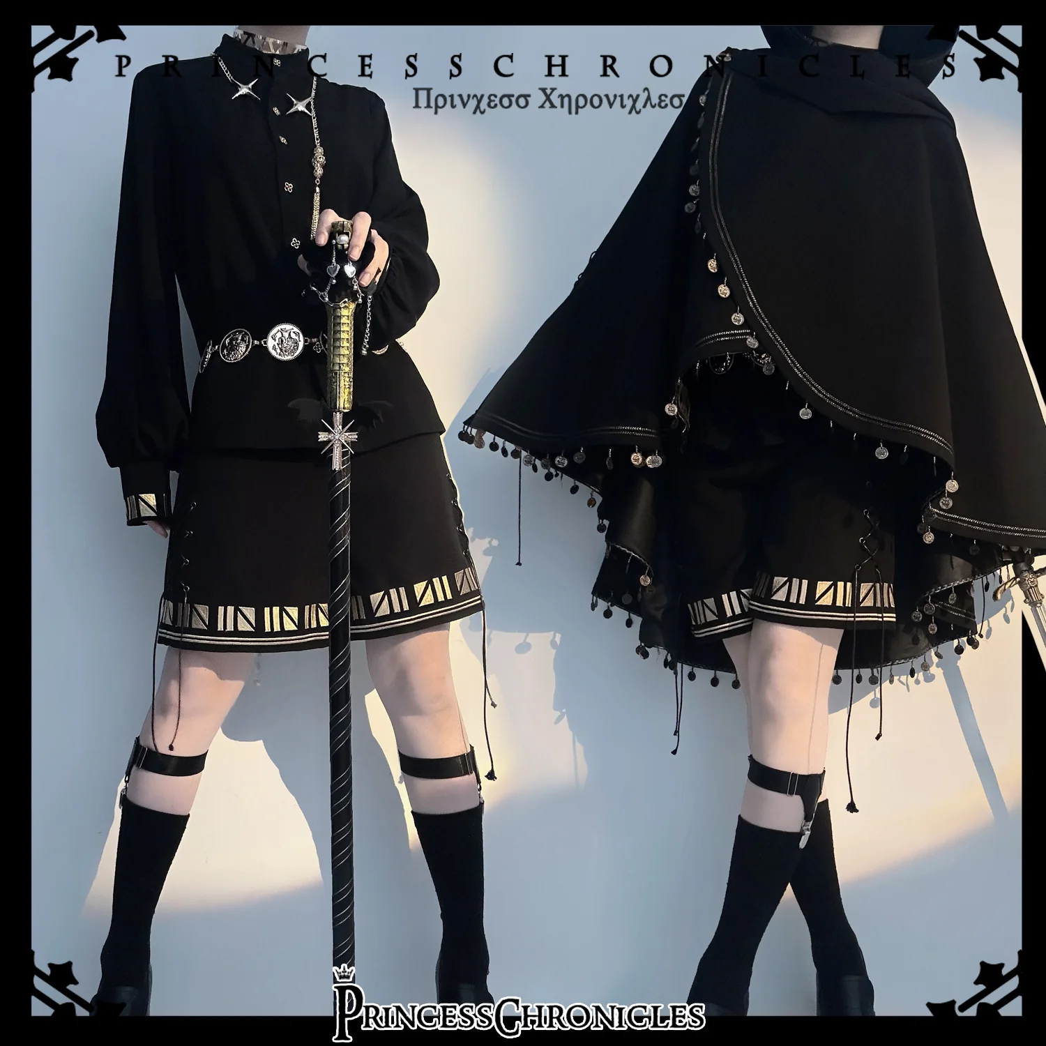 Black Cat - Black Ouji Lolita Cape with Cool Cat Ear Hood - Image 14