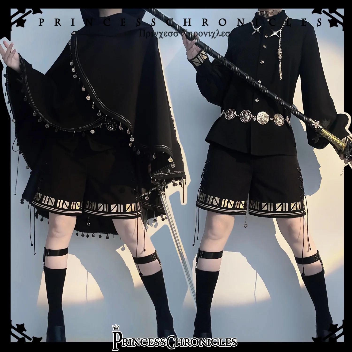 Black Cat - Black Ouji Lolita Cape with Cool Cat Ear Hood - Image 15