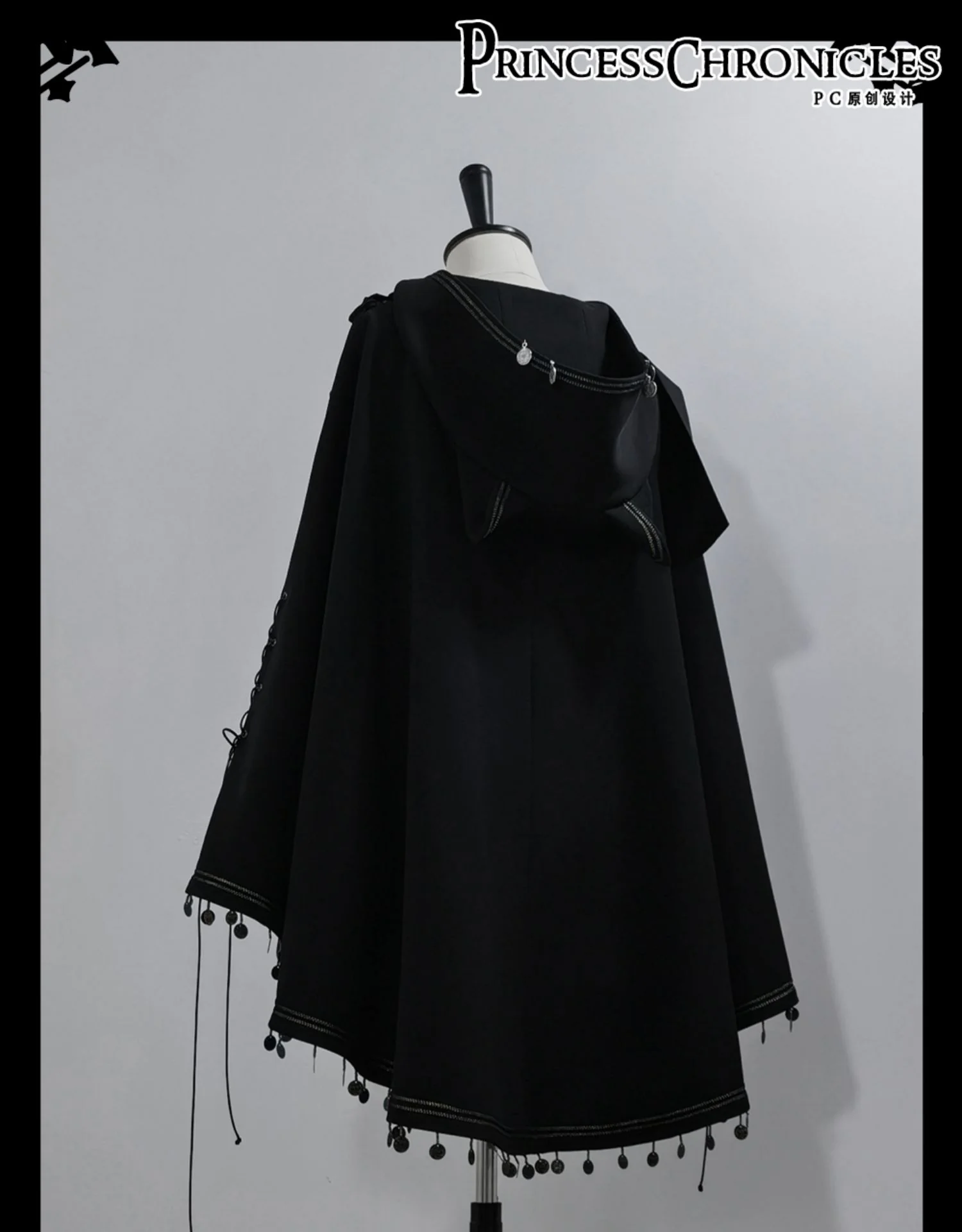 Black Cat - Black Ouji Lolita Cape with Cool Cat Ear Hood - Image 16