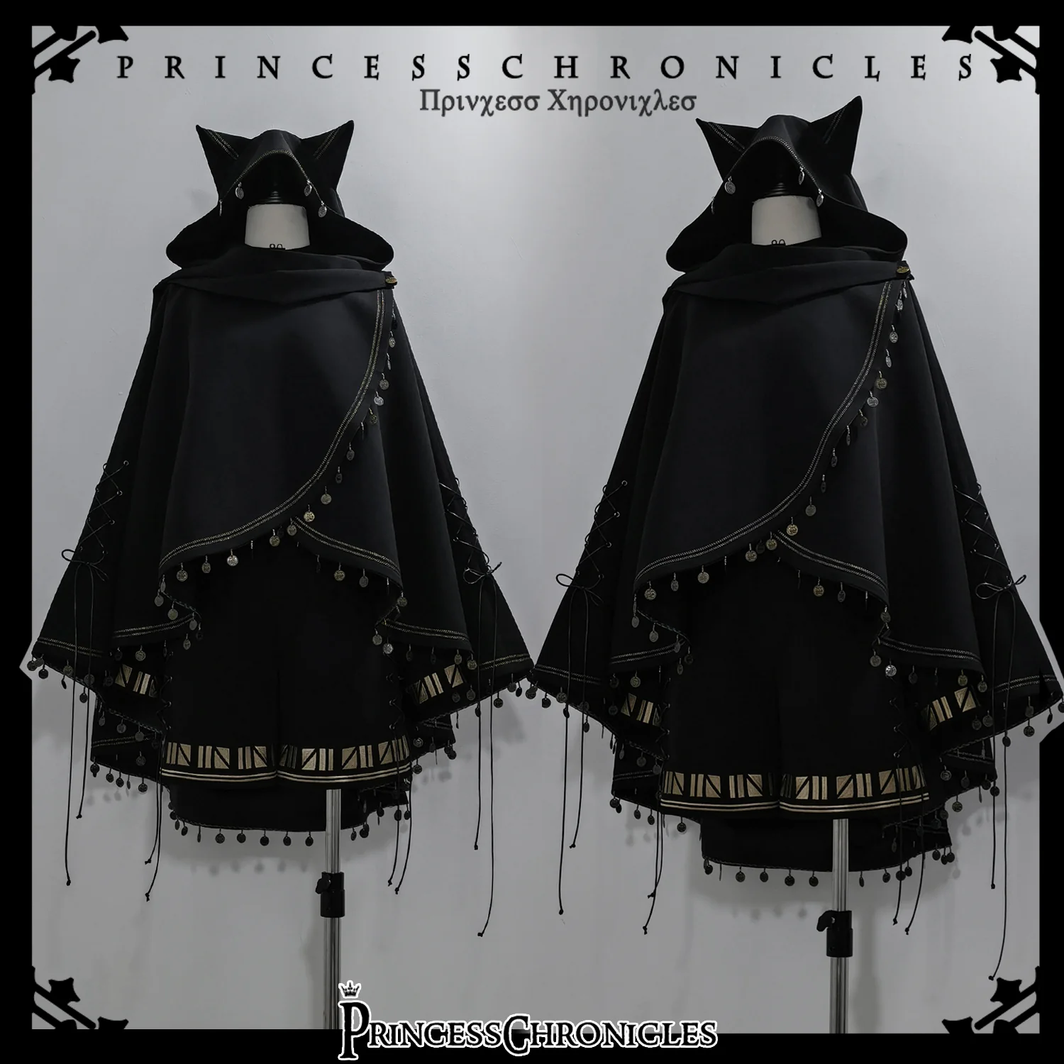 Black Cat - Black Ouji Lolita Cape with Cool Cat Ear Hood - Image 17