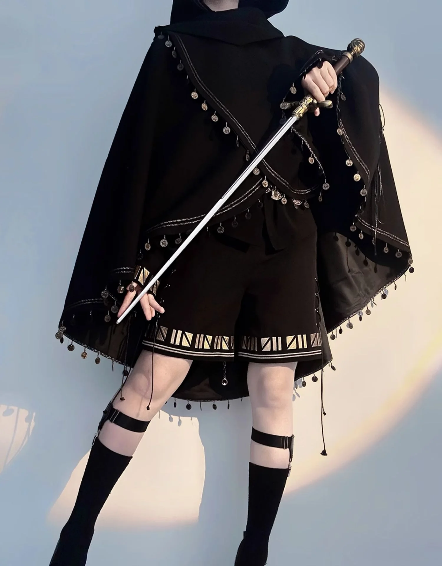 Black Cat - Black Ouji Lolita Cape with Cool Cat Ear Hood - Image 3