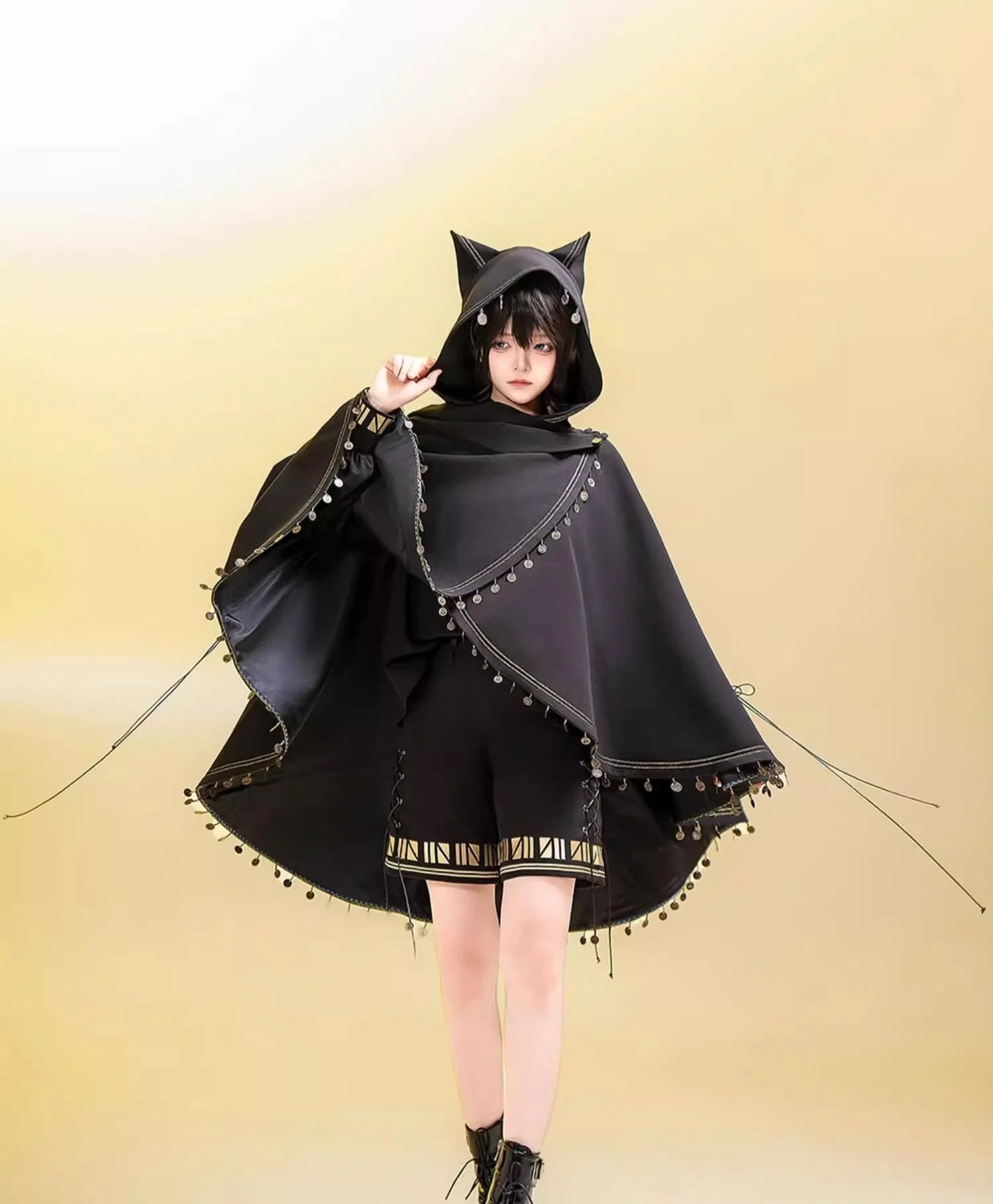 Black Cat - Black Ouji Lolita Cape with Cool Cat Ear Hood - Image 5