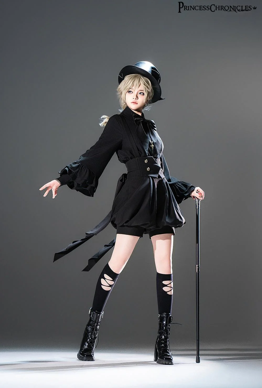 Doll - Black Ouji Lolita Shirt with Removable Large Bow Tie - Image 3