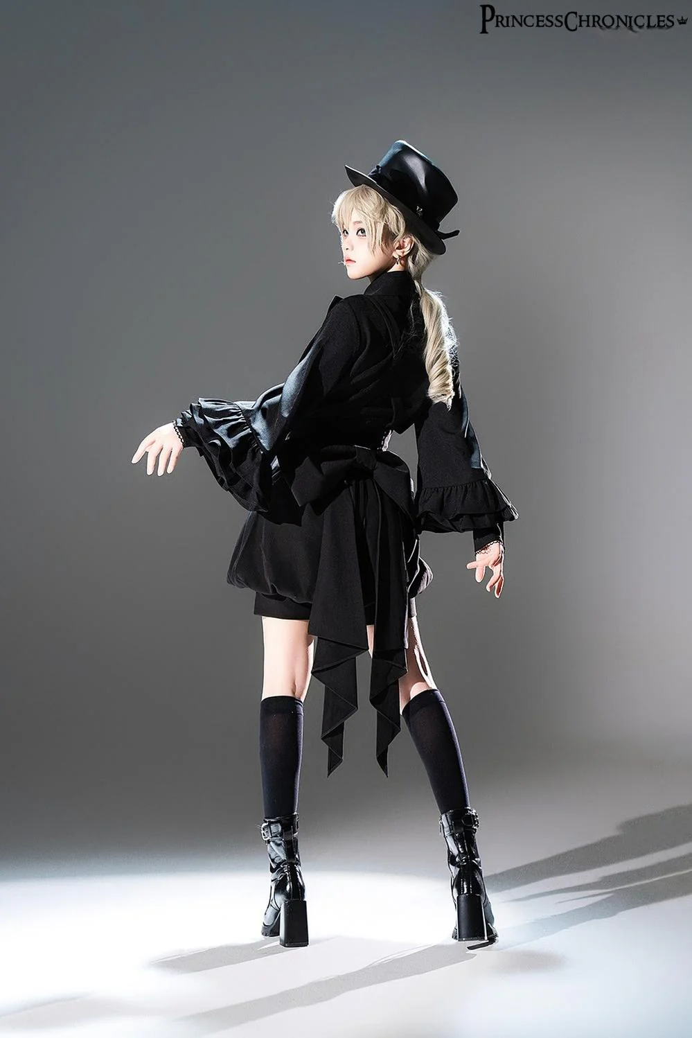 Doll - Black Ouji Lolita Shirt with Removable Large Bow Tie - Image 5