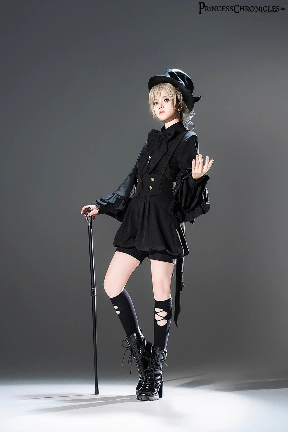 Doll - Black Ouji Lolita Shirt with Removable Large Bow Tie - Image 6
