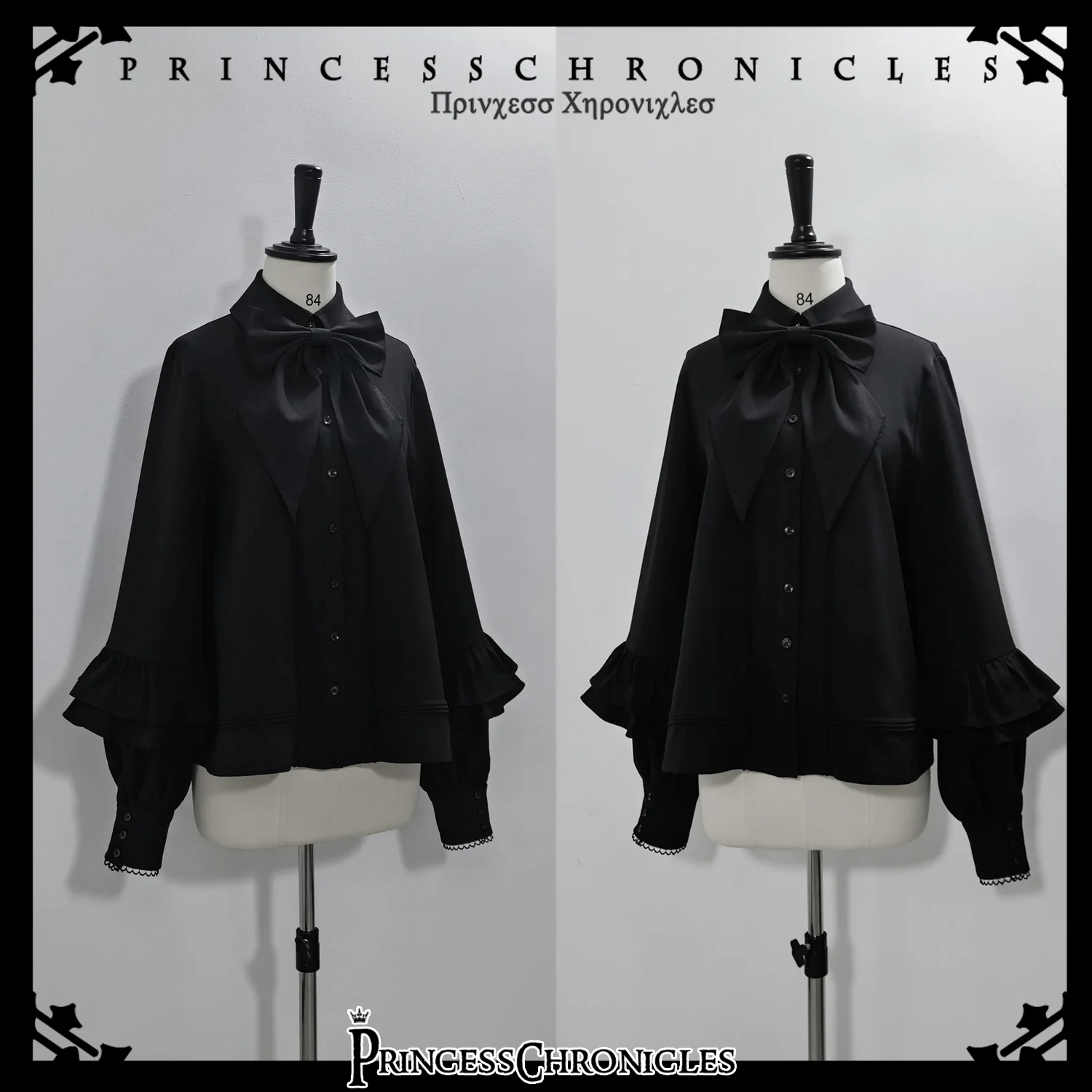 Doll - Black Ouji Lolita Shirt with Removable Large Bow Tie - Image 8