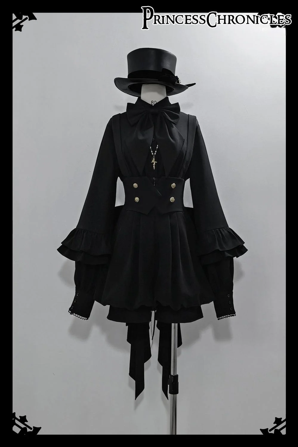 Doll - Black Ouji Lolita Shirt with Removable Large Bow Tie - Image 9