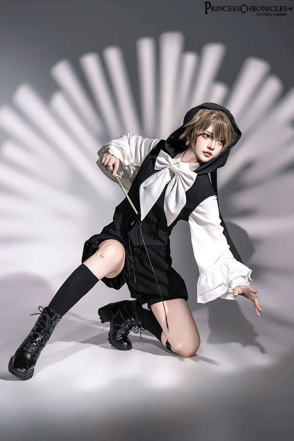 Rabbit Feather - Black Ouji Lolita Vest Shorts Suit Prince Cloak Set - Image 11