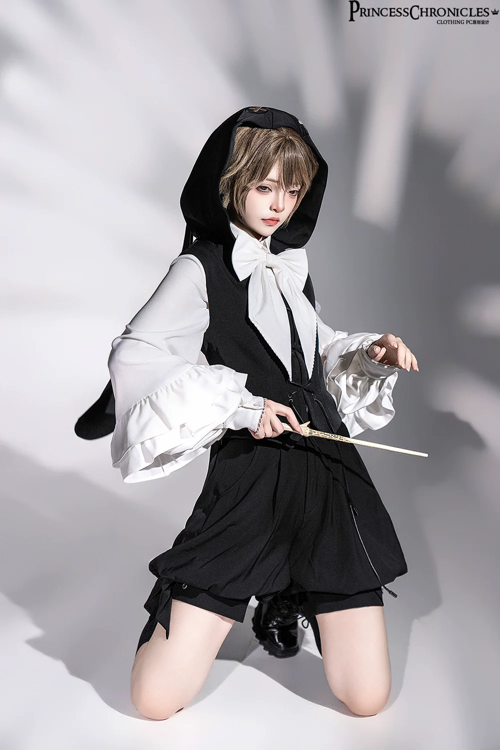 Rabbit Feather - Black Ouji Lolita Vest Shorts Suit Prince Cloak Set - Image 12