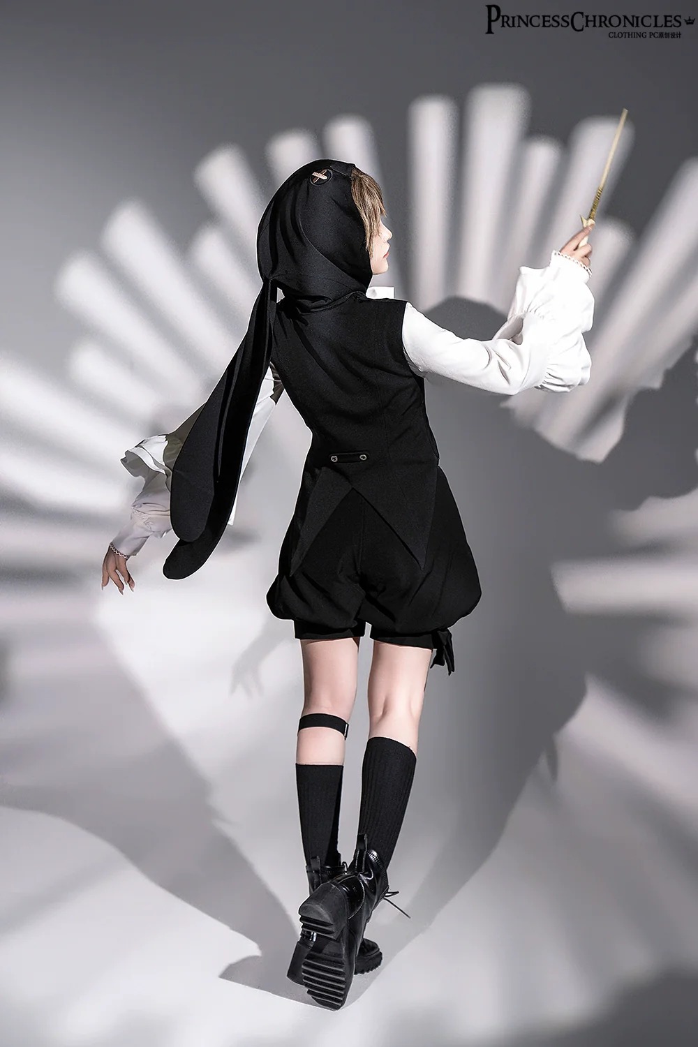 Rabbit Feather - Black Ouji Lolita Vest Shorts Suit Prince Cloak Set - Image 13