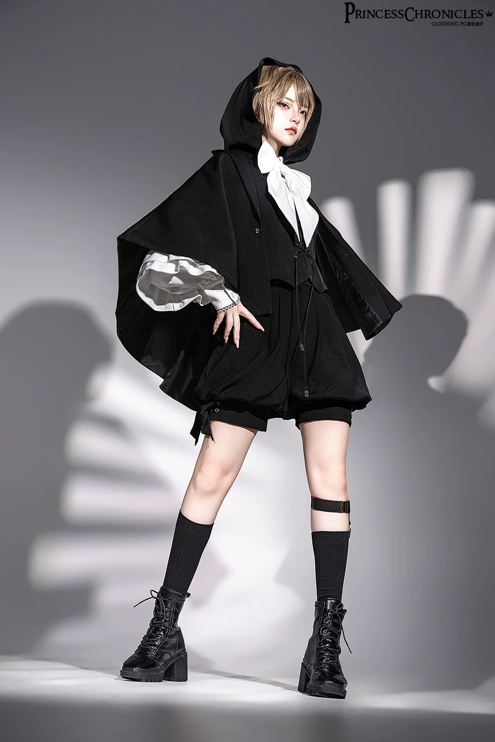 Rabbit Feather - Black Ouji Lolita Vest Shorts Suit Prince Cloak Set - Image 14