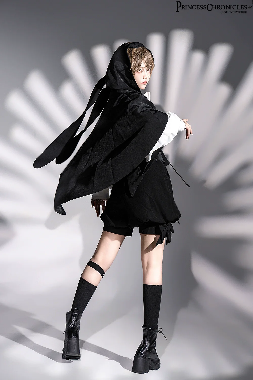 Rabbit Feather - Black Ouji Lolita Vest Shorts Suit Prince Cloak Set - Image 15
