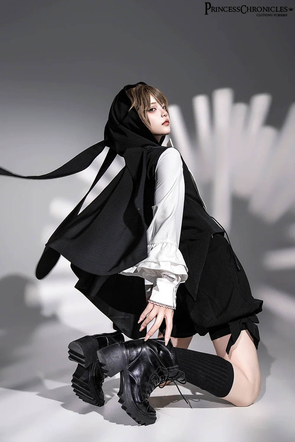 Rabbit Feather - Black Ouji Lolita Vest Shorts Suit Prince Cloak Set - Image 18