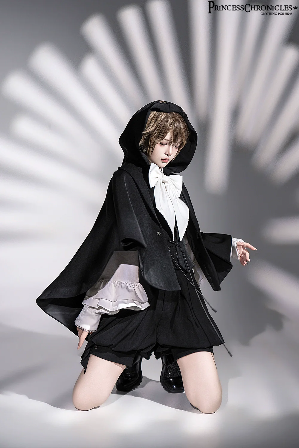 Rabbit Feather - Black Ouji Lolita Vest Shorts Suit Prince Cloak Set - Image 20