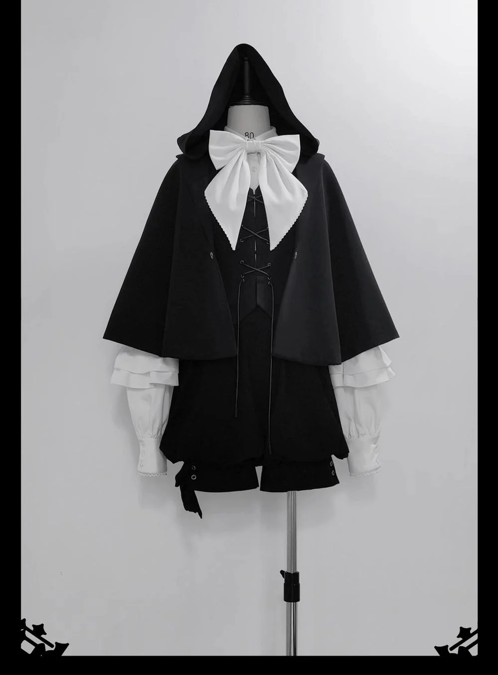 Rabbit Feather - Black Ouji Lolita Vest Shorts Suit Prince Cloak Set - Image 22